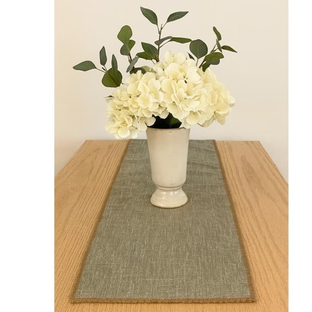 Sage Green Jute Edge Table Runner Unknown Material Reversible‎  16x7ft6in